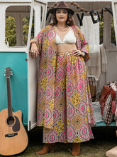 Load image into Gallery viewer, Plus Size Printed Open Front Cover Up and Pants Set