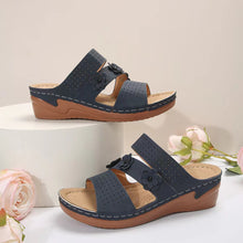 Load image into Gallery viewer, Flower PU Leather Wedge Sandals