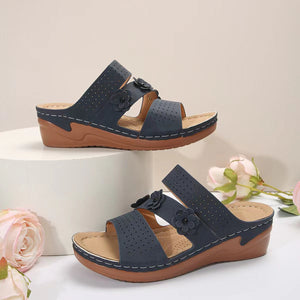 Flower PU Leather Wedge Sandals