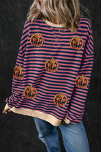 Load image into Gallery viewer, Pumpkin Striped Round Neck Long Sleeve Sweatshirt