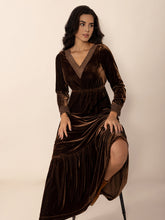 Load image into Gallery viewer, Lace Detail V-Neck Long Sleeve Maxi Dress