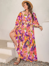 Load image into Gallery viewer, Plus Size Printed Tie Neck Maxi Dress