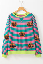 Load image into Gallery viewer, Pumpkin Striped Round Neck Long Sleeve Sweatshirt