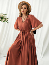 Load image into Gallery viewer, Plus Size V-Neck Flutter Sleeve Midi Dress