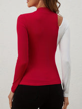 Load image into Gallery viewer, Cutout Contrast Mock Neck Long Sleeve T-Shirt