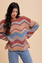 Load image into Gallery viewer, Annie Wear Multi Color Zig-Zag Round Neck Sweater