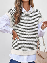 Load image into Gallery viewer, Round Neck Striped Sweater Vest