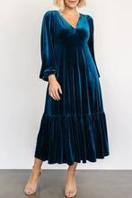 Load image into Gallery viewer, V-Neck Long Sleeve Midi Velvet Dress