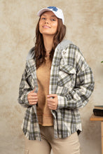 Load image into Gallery viewer, Drawstring Plaid Long Sleeve Hooded Jacket