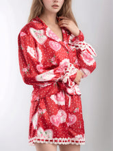 Load image into Gallery viewer, Valentine’s Day Lace Detail Heart Print Collared Neck Top and Shorts Lounge Set