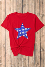 Load image into Gallery viewer, Sequin Star Round Neck Short Sleeve T-Shirt