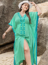 Load image into Gallery viewer, Plus Size Tied Fringe V-Neck Half Sleeve Dress