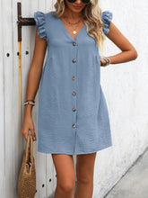 Load image into Gallery viewer, Button Up V-Neck Cap Sleeve Mini Dress