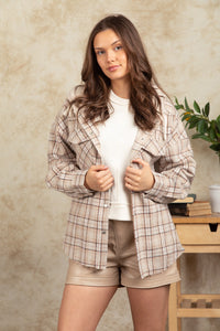 Drawstring Plaid Long Sleeve Hooded Jacket