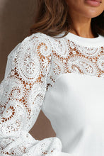 Load image into Gallery viewer, Lace Patchwork Round Neck Long Sleeve Blouse