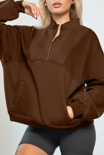 Load image into Gallery viewer, Half Zip Drop Shoulder Long Sleeve Sweatshirt