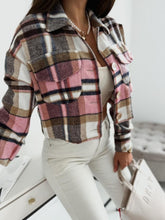 Load image into Gallery viewer, Pocketed Collared Neck Long Sleeve Plaid Jacket