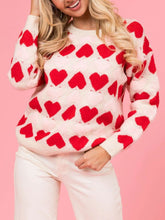 Load image into Gallery viewer, Valentine’s Day Fuzzy Heart Round Neck Long Sleeve Sweater