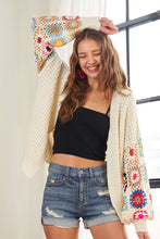 Load image into Gallery viewer, ADORA Full Size Contrast Crochet Open Front Long Sleeve Cardigan