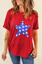 Load image into Gallery viewer, Sequin Star Round Neck Short Sleeve T-Shirt