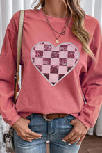 Load image into Gallery viewer, Valentine’s Day Sequin Checkered Heart Long Sleeve Sweatshirt