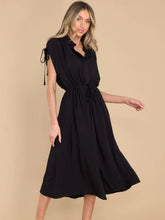 Load image into Gallery viewer, Drawstring Collared Neck Short Sleeve Midi Dress