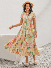 Load image into Gallery viewer, Printed V-Neck Short Sleeve Midi Dress