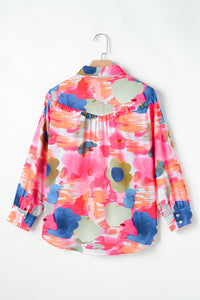 Abstract Print Collared Neck Long Sleeve Shirt