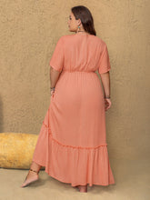 Load image into Gallery viewer, Plus Size Frill Embroidered V-Neck Half Sleeve Maxi Dress