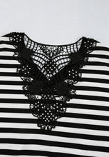 Load image into Gallery viewer, Striped Lace Detail V Neck Top