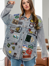 Load image into Gallery viewer, Embroidered Patch Button Up Long Sleeve Denim Jacket