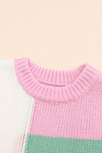 Load image into Gallery viewer, Color Block Round Neck Drop Shoulder Sweater