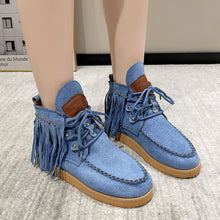 Load image into Gallery viewer, Fringe Studded Round Toe Canvas Boots