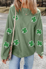 Load image into Gallery viewer, Sequin Lucky Clover Round Neck Long Sleeve Sweatshirt