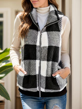 Load image into Gallery viewer, Pocketed Plaid Zip Up Vest Coat