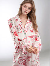 Load image into Gallery viewer, Valentine’s Day Lace Detail Heart Print Collared Neck Top and Shorts Lounge Set