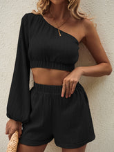 Load image into Gallery viewer, One Shoulder Long Sleeve Top and Shorts Set