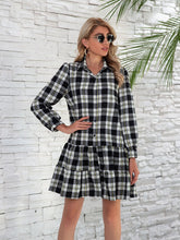 Load image into Gallery viewer, Ruffle Hem Plaid Button Down Long Sleeve Dress