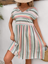 Load image into Gallery viewer, Striped V-Neck Short Sleeve Dress