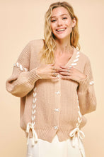 Load image into Gallery viewer, Davi &amp; Dani Lace-Up Ribbon Bow Button Down Cardigan