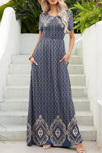 Load image into Gallery viewer, Printed Round Neck Short Sleeve Maxi Dress