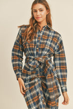 Load image into Gallery viewer, Mable Plaid Flannel Front Tie Button Down Shirt Dress