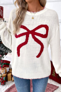 Bow Round Neck Drop Shoulder Sweater