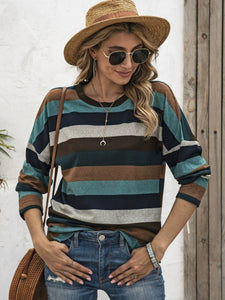 Full Size Striped Round Neck Long Sleeve T-Shirt Plus Size