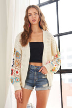 Load image into Gallery viewer, ADORA Full Size Contrast Crochet Open Front Long Sleeve Cardigan