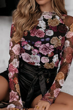 Load image into Gallery viewer, Floral Mock Neck Long Sleeve Mesh Top