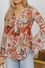 Load image into Gallery viewer, Floral V-Neck Flare Sleeve Blouse