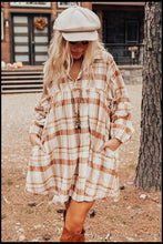 Load image into Gallery viewer, Plaid Collared Neck Long Sleeve Mini Shirt Dress