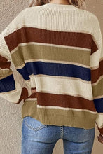 Load image into Gallery viewer, Contrast Striped Round Neck Long Sleeve Sweater