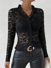 Load image into Gallery viewer, Ruffled V-Neck Long Sleeve Lace Top